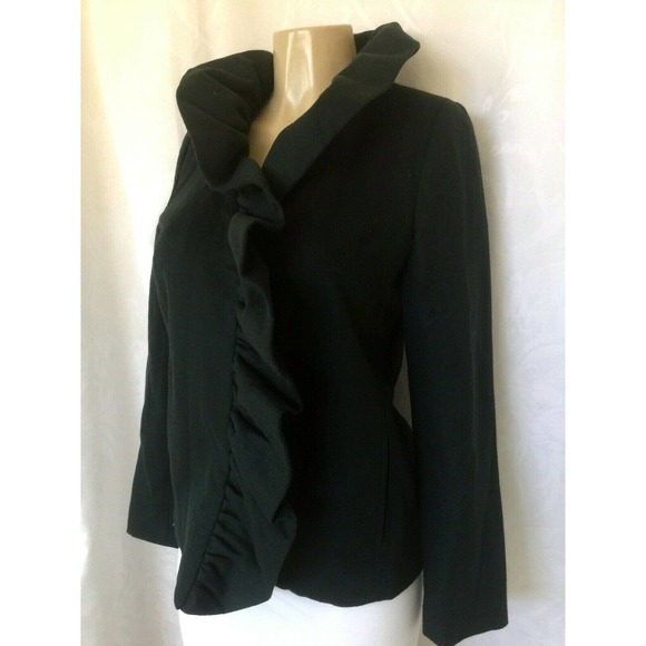 Milly Wool Jacket Blazer Green Ruffle Front Pocket - Picture 3 of 9